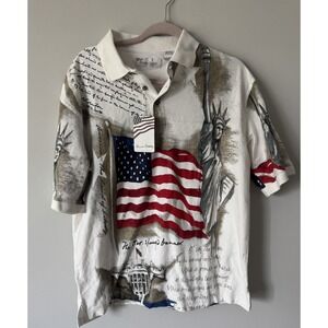 American Summer Cotton Shirt Men's Large  Flag USA US Statue Of Liberty Polo NWT